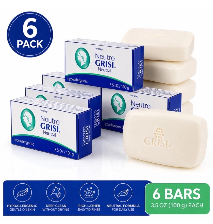 6 Pack Neutral Soap, Jabon Neutro, Grisi 3.5 Oz. X 6 Units