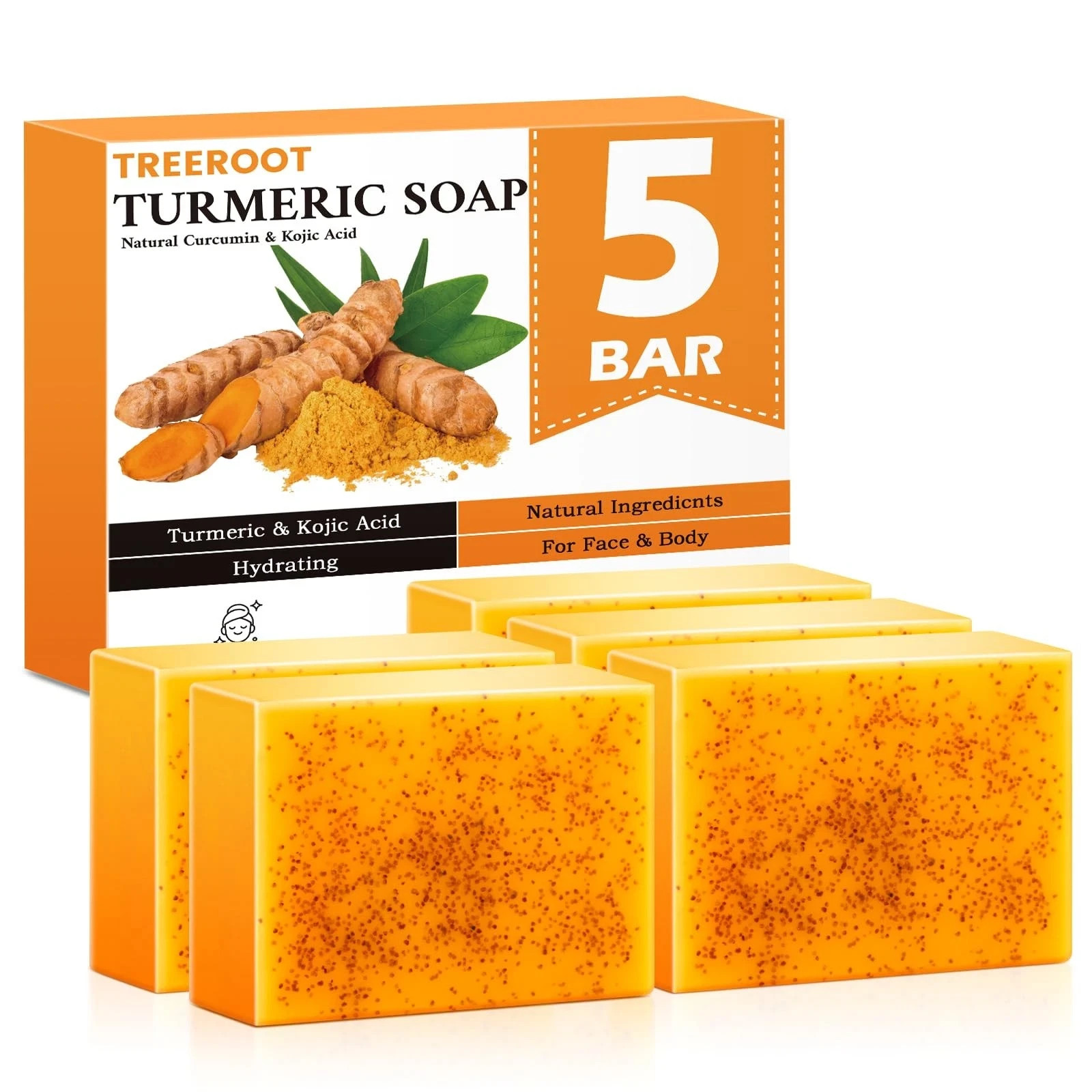 5 Pack Turmeric Soap, 80g Kojic Acid and Turmeric Soap Bar, Gently Clean the..