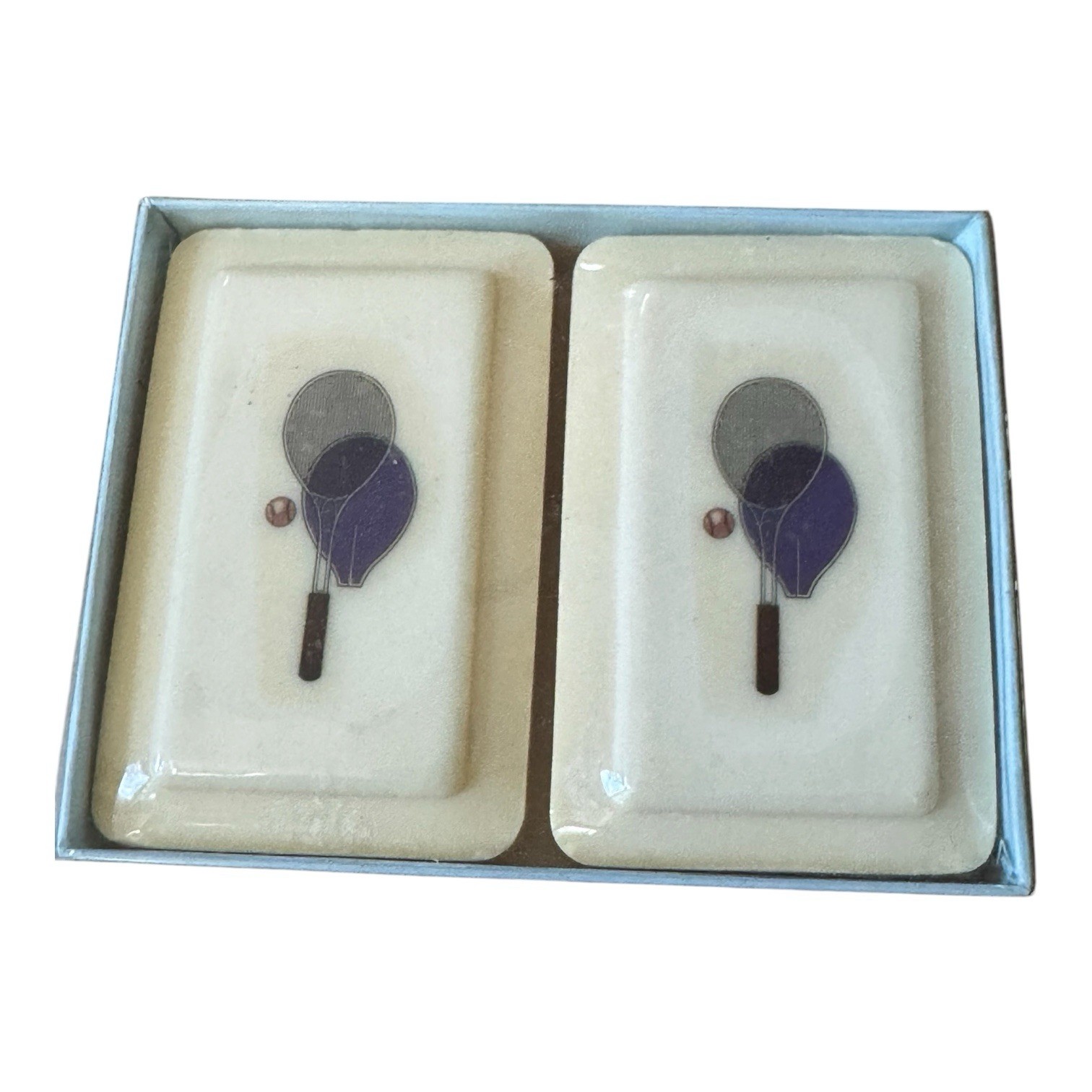Vintage Katherine Gray Tennis Racket Soap Dish Set French Milled Soap NOS Gift