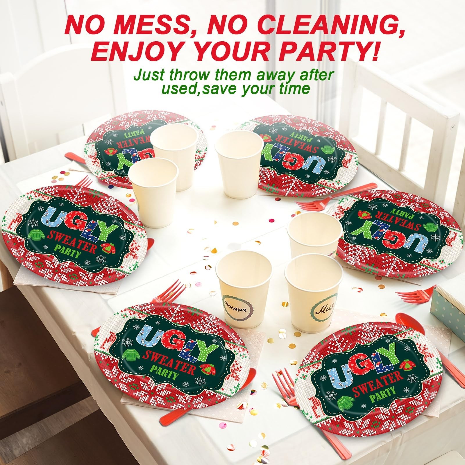 50PCS Christmas Ugly Sweaters Oval Paper Plates Merry Christmas Plates Tablew…