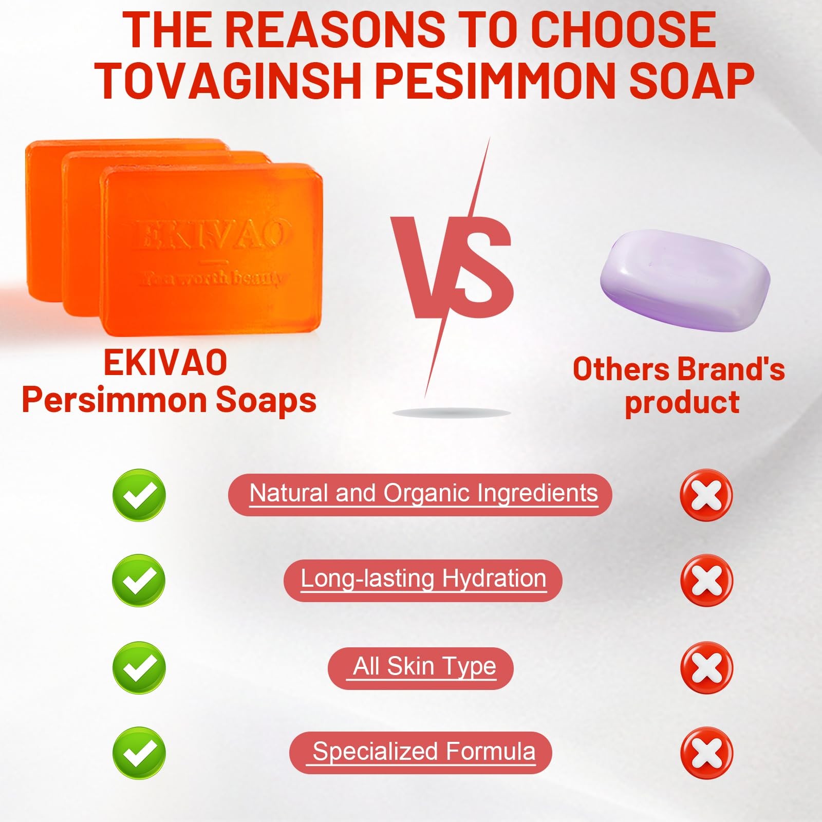 Natural Persimmon Soap Bars Deodorant for Body Odor Control 3Pack