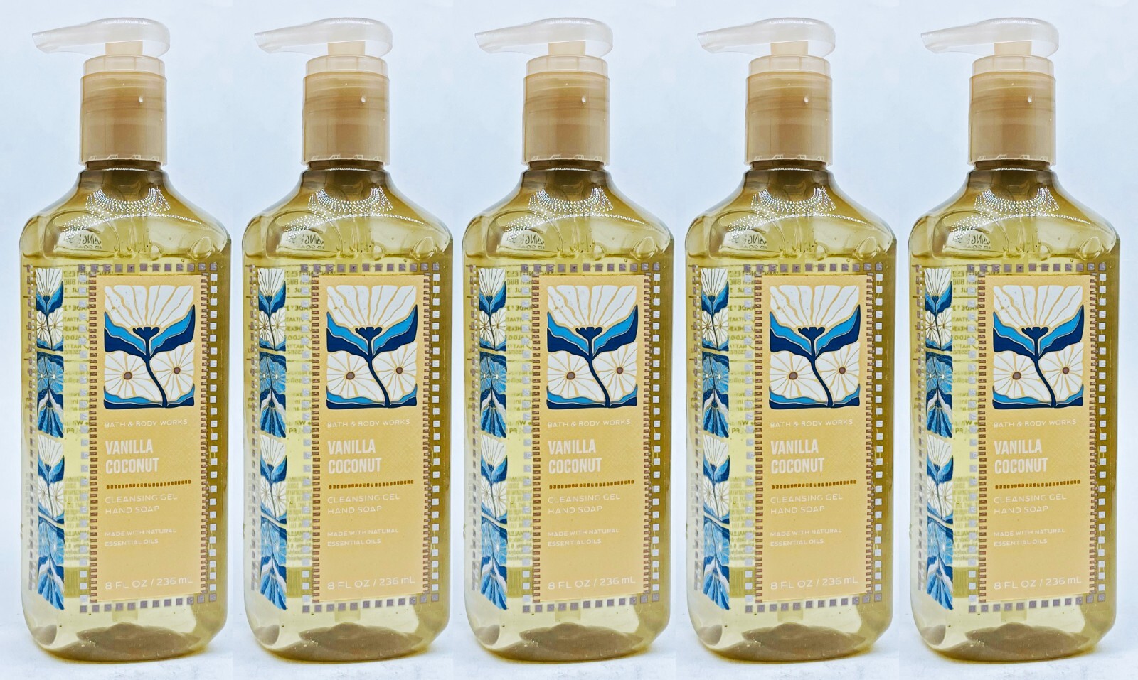 5 Bath & Body Works VANILLA COCONUT Cleansing Gel Hand Soap 8.0 oz