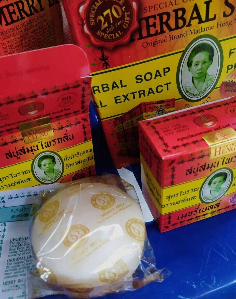 Madame Heng Natural Herbal Soap Bar Merry Bell Acne 160 g. Pack 6