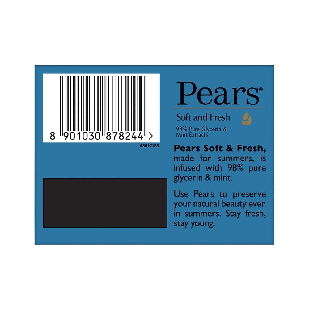 Pears Soft and Fresh Soap Bar With Glycerin and Mint for Soft Skin & Body:125gx4