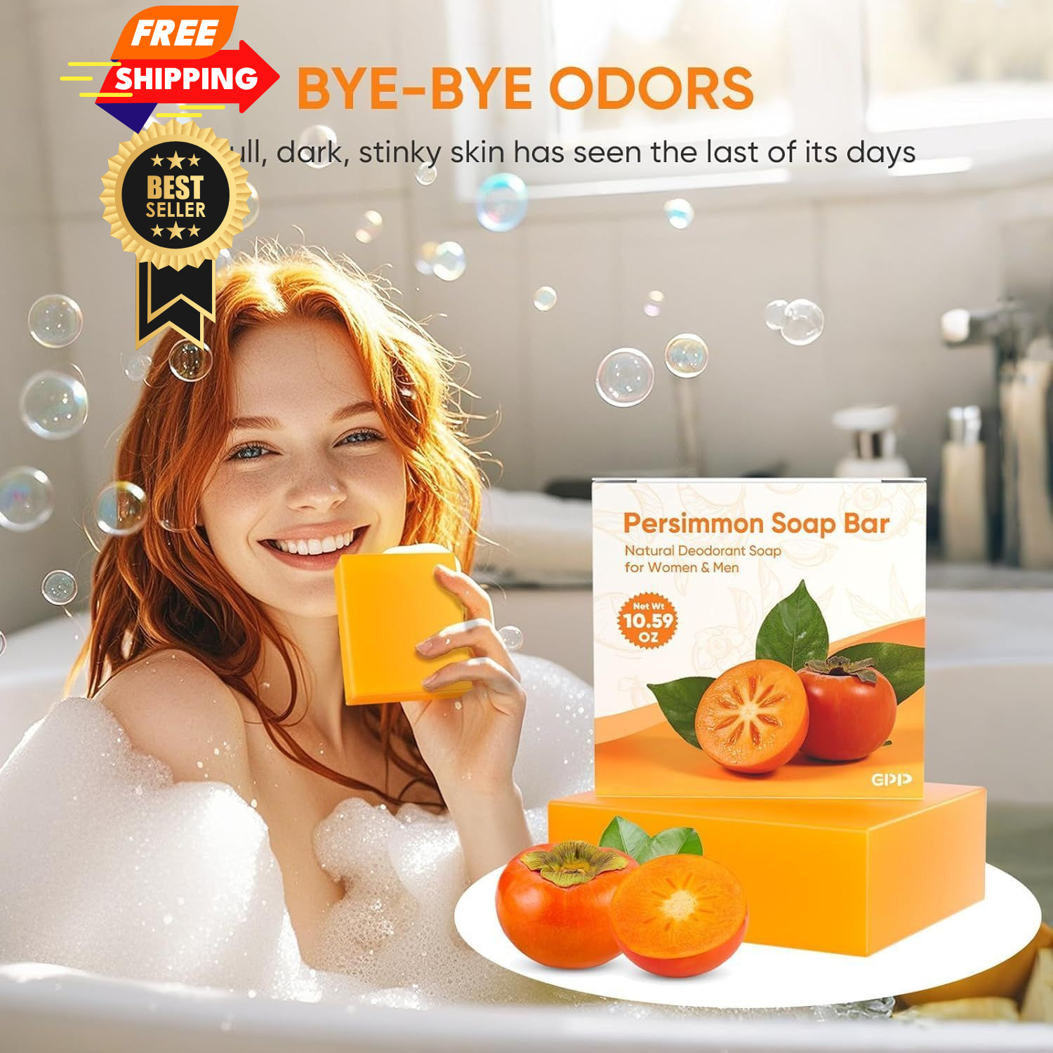 GPP Persimmon Soap Bar for Body Odor Control – 3 PCS 3.53 Ounce (Pack of 3)