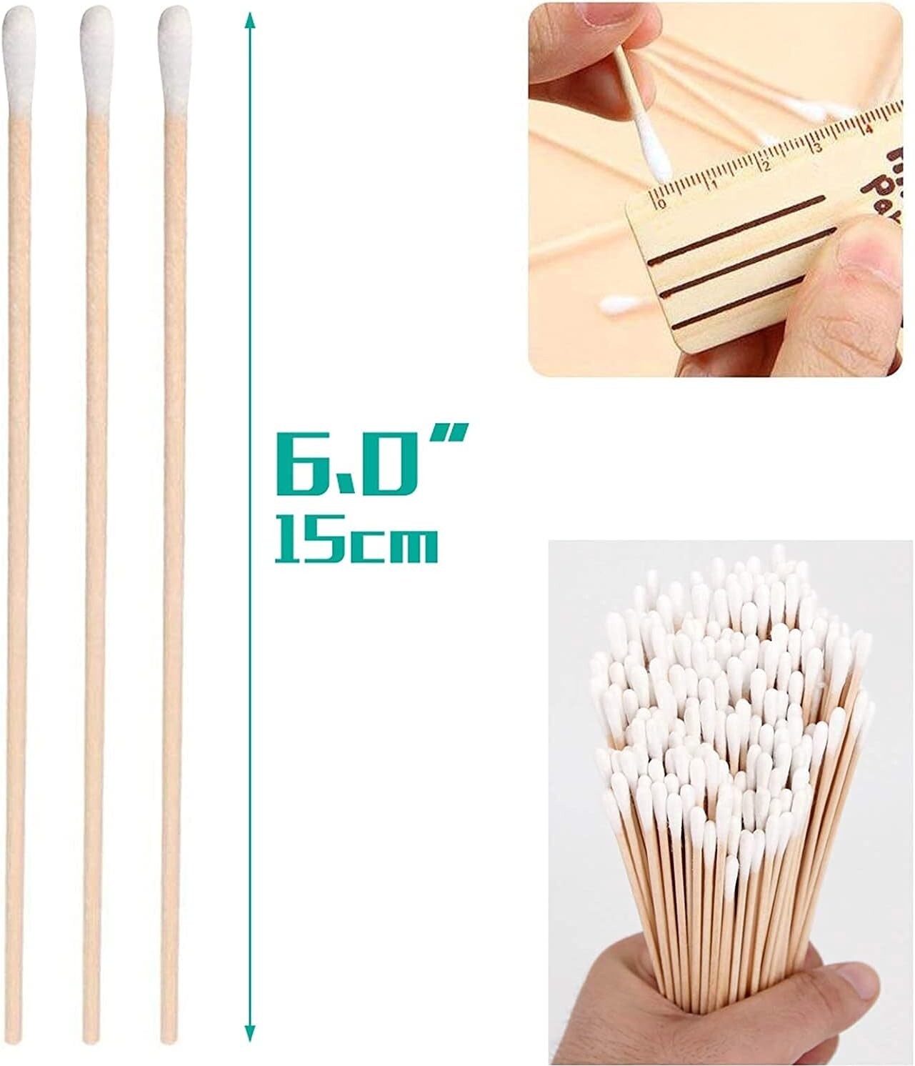 Long Cotton Swabs with Wooden Handles – 200 Count – Ideal for Precision Cleaning