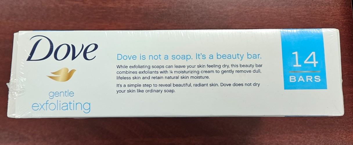 14 x 4oz SOAPS DOVE GENTLE EXFOLIATING BEAUTY BAR 1/4 MOISTURIZING CREAM SOAP