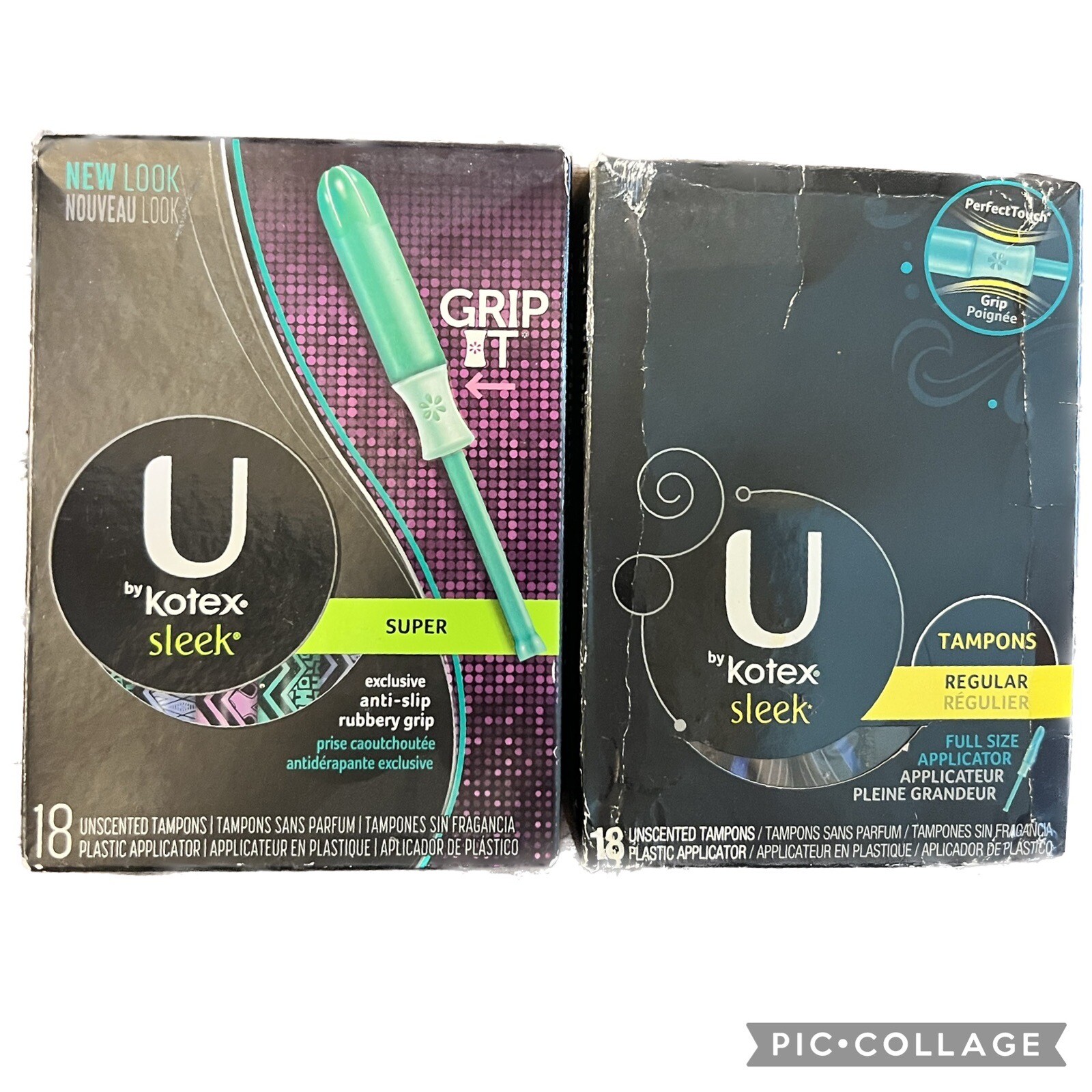 U by Kotex Sleek Tampons Regular Super Unscented 18 Count Each Box X2