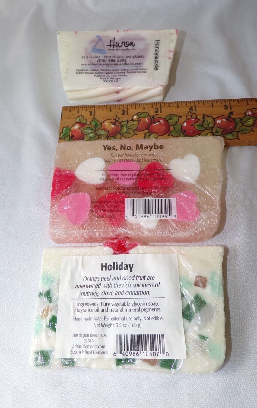 Lot 3 Bars Holiday Glycerin Soap Scented Christmas & Valentines Various Brands
