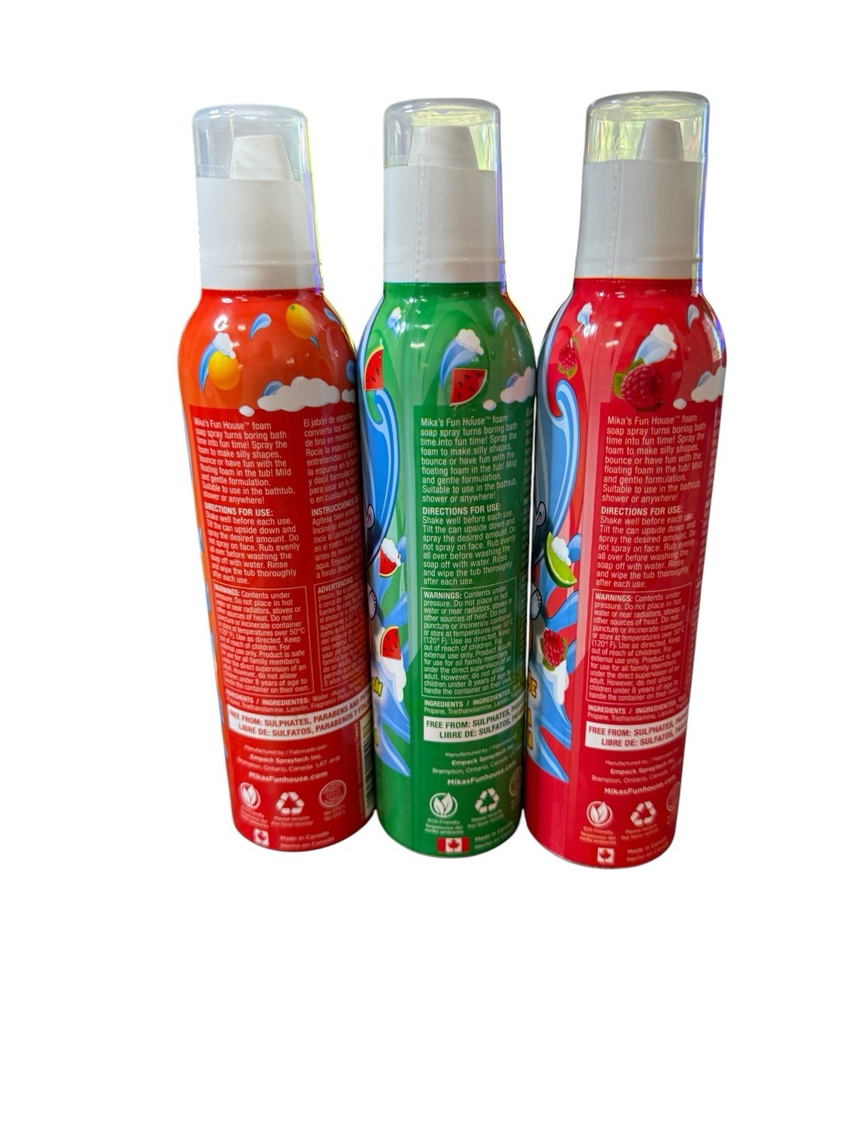 New 3 Kids Mika’s Fun Soap 8.2oz Cans Raspberry-Lime Watermelon Orange Splash