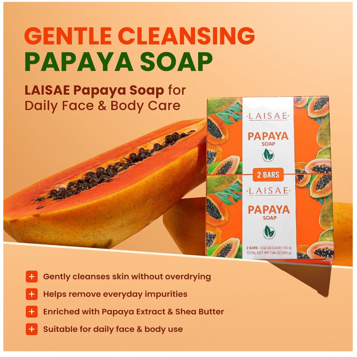 Niacinamide Papaya Soap for Even Skin Tone – 2 Bars, 3.52 oz
