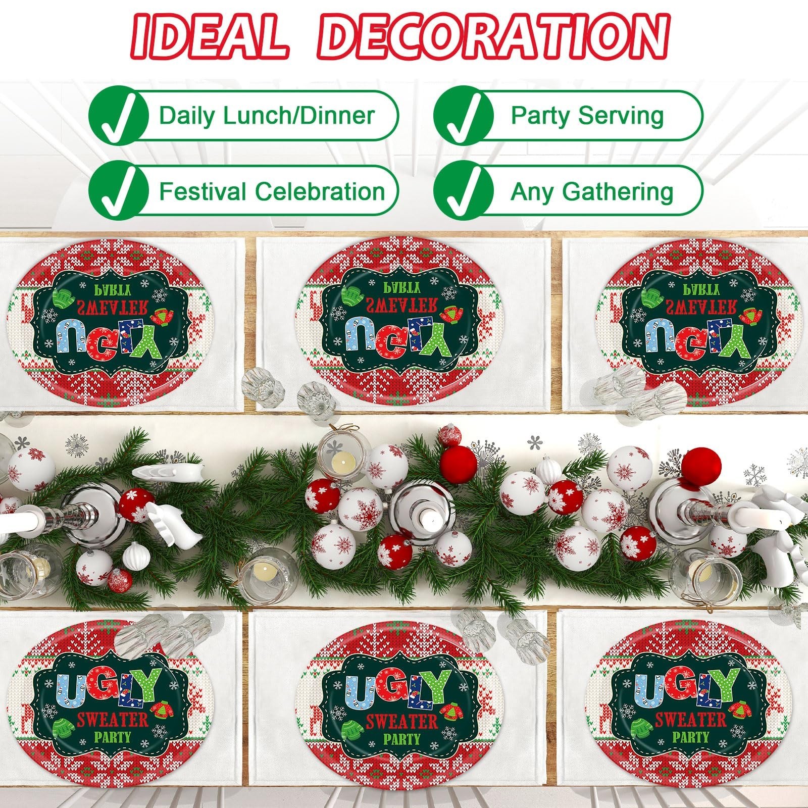 50PCS Christmas Ugly Sweaters Oval Paper Plates Merry Christmas Plates Tablew…