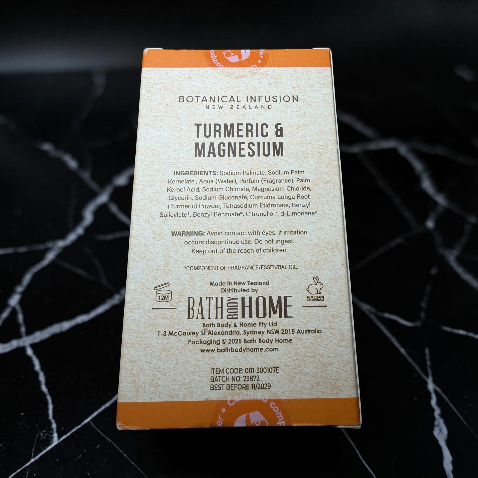Botanical Infusion Body Soap Unisex 300g Orange New Turmeric Magnesium Bar