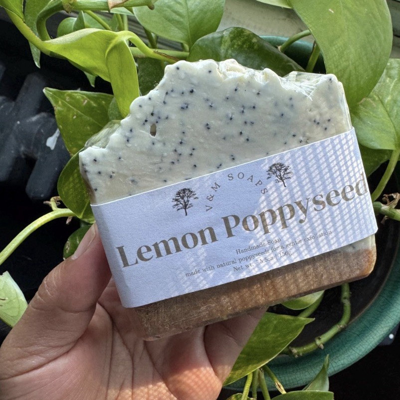 V&M Soaps Lemon Poppyseed Handmade Body Bar Soap, Made with Coconut Milk