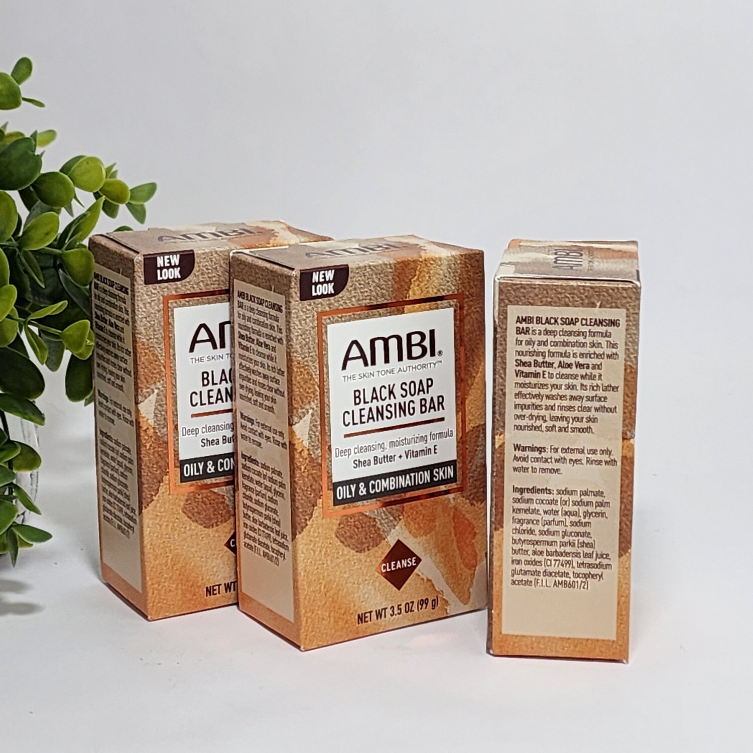 AMBI Black Soap Cleansing Bar for Oily & Combination Skin 3.5 oz each – 3-Pack