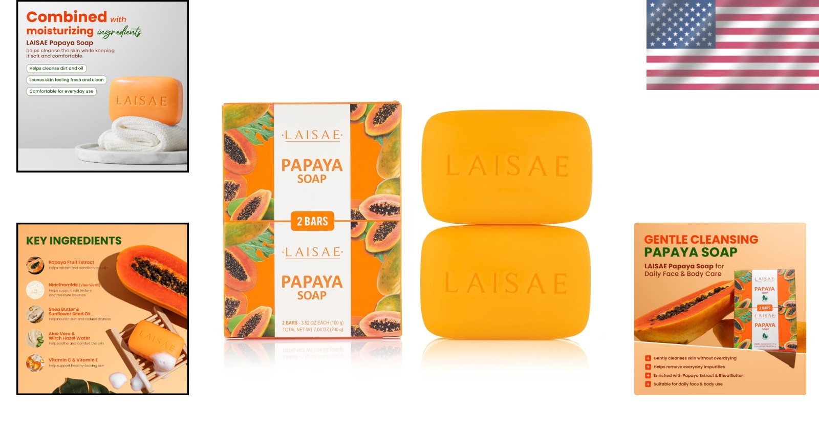 Niacinamide Papaya Soap for Even Skin Tone – 2 Bars, 3.52 oz