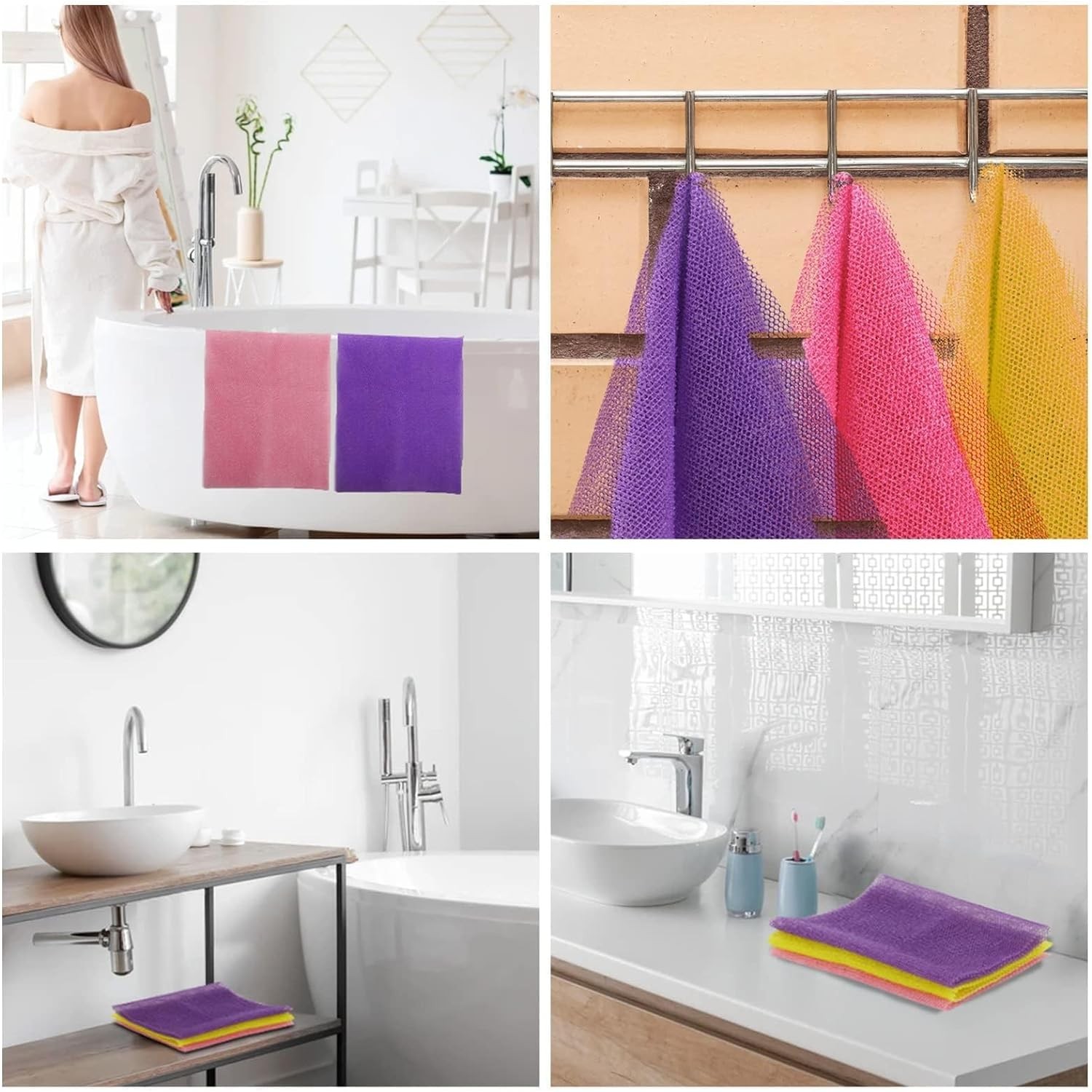 UJFQBH 3 Pieces African Bath Sponge Net Long Pink ,Yellow,purple