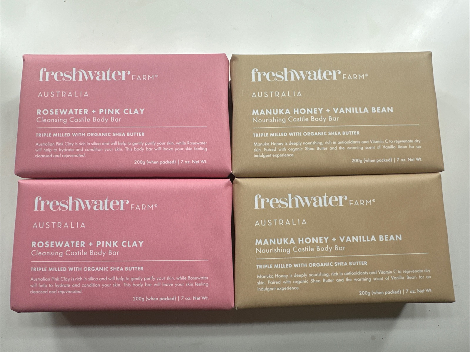 Freshwater Farm Australia 2Rosewater +Pink Clay&2Manuka Honey + Vanilla Bean