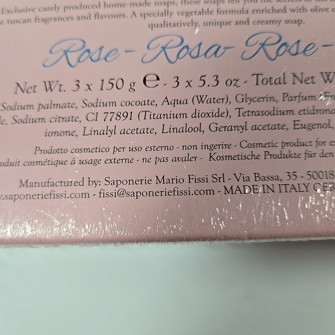Sapone Artigianale Toscano Rose Garden Rose Scented Soaps (3) SEALED 150g ea NEW