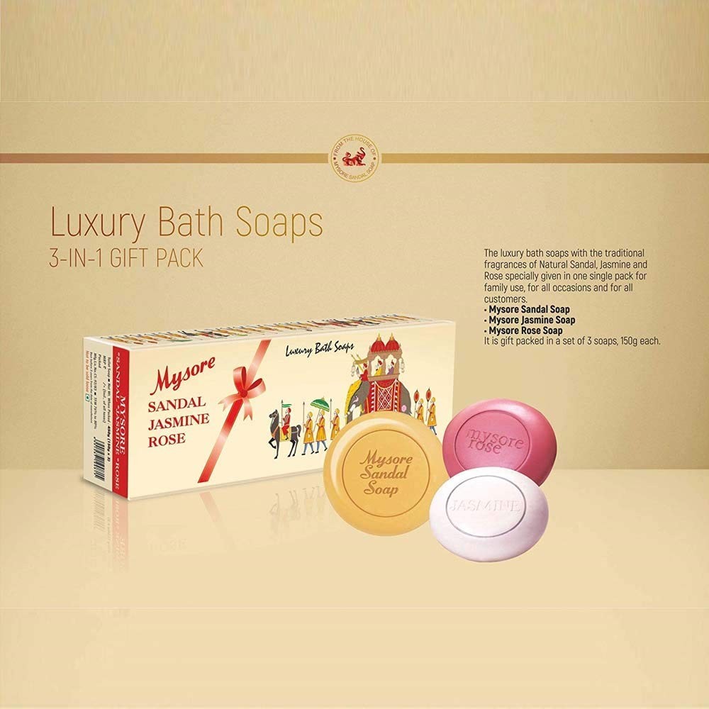 Mysore Sandal Jasmine & Rose Bathing Soap 450g (150g x Pack of 3)