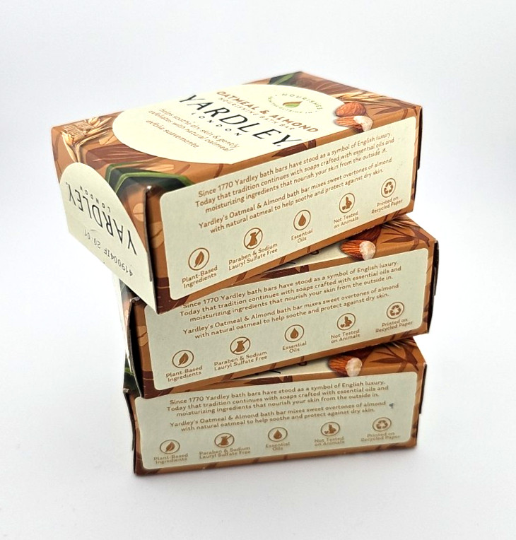 3‑Pack Yardley London Oatmeal & Almond Soap Bar 4 oz Each Gentle Cleanse New