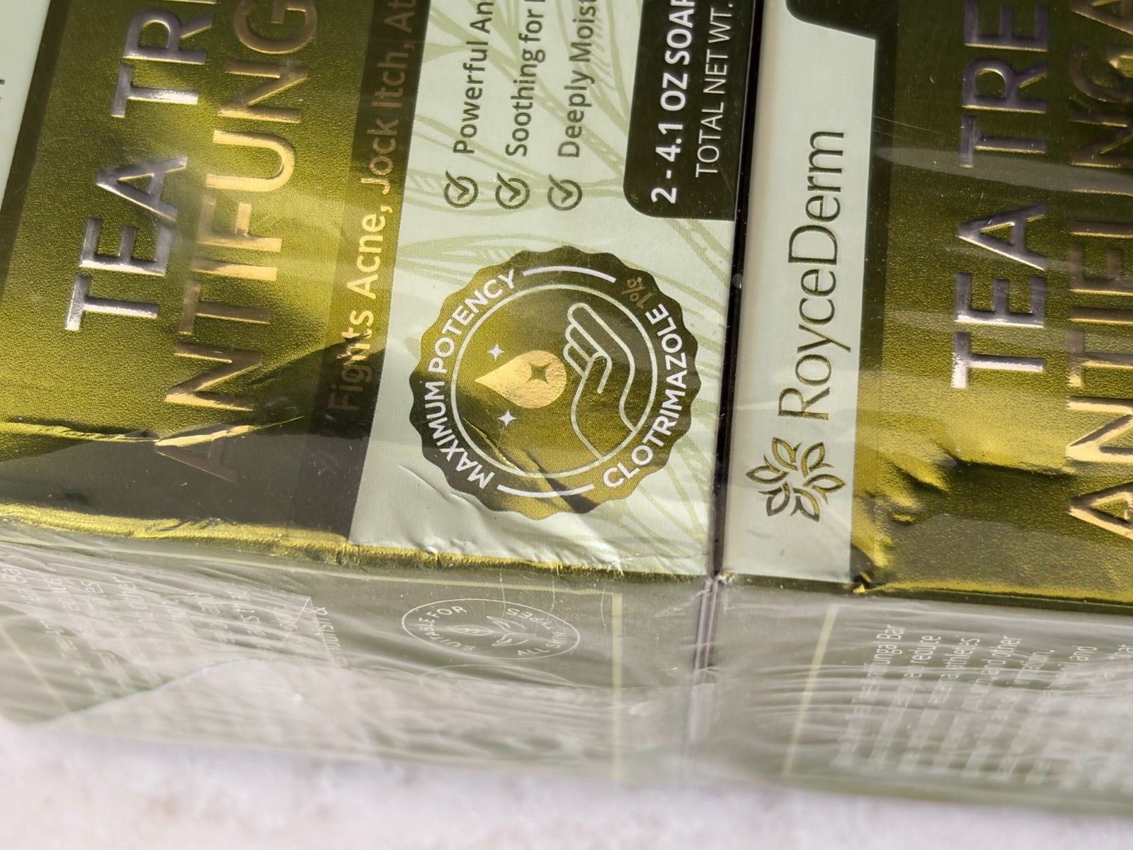 FOUR BARS – RoyceDerm Tea Tree Oil Antifungal Soap 4 Bars Total EXP 08/2028 NEW