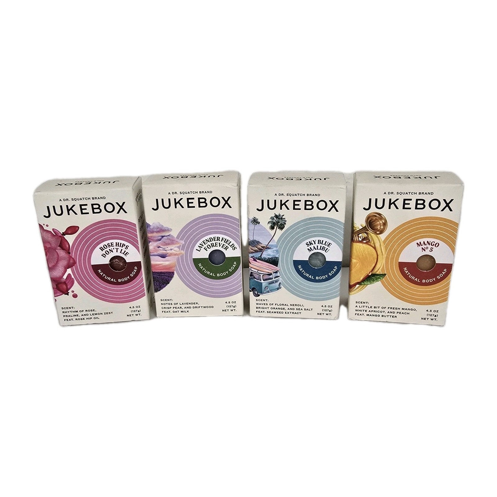 Jukebox Natural Body Soap Bar Soap 4.5oz – Lot Of 4: Rose, Sky Blue, Mango, Lav
