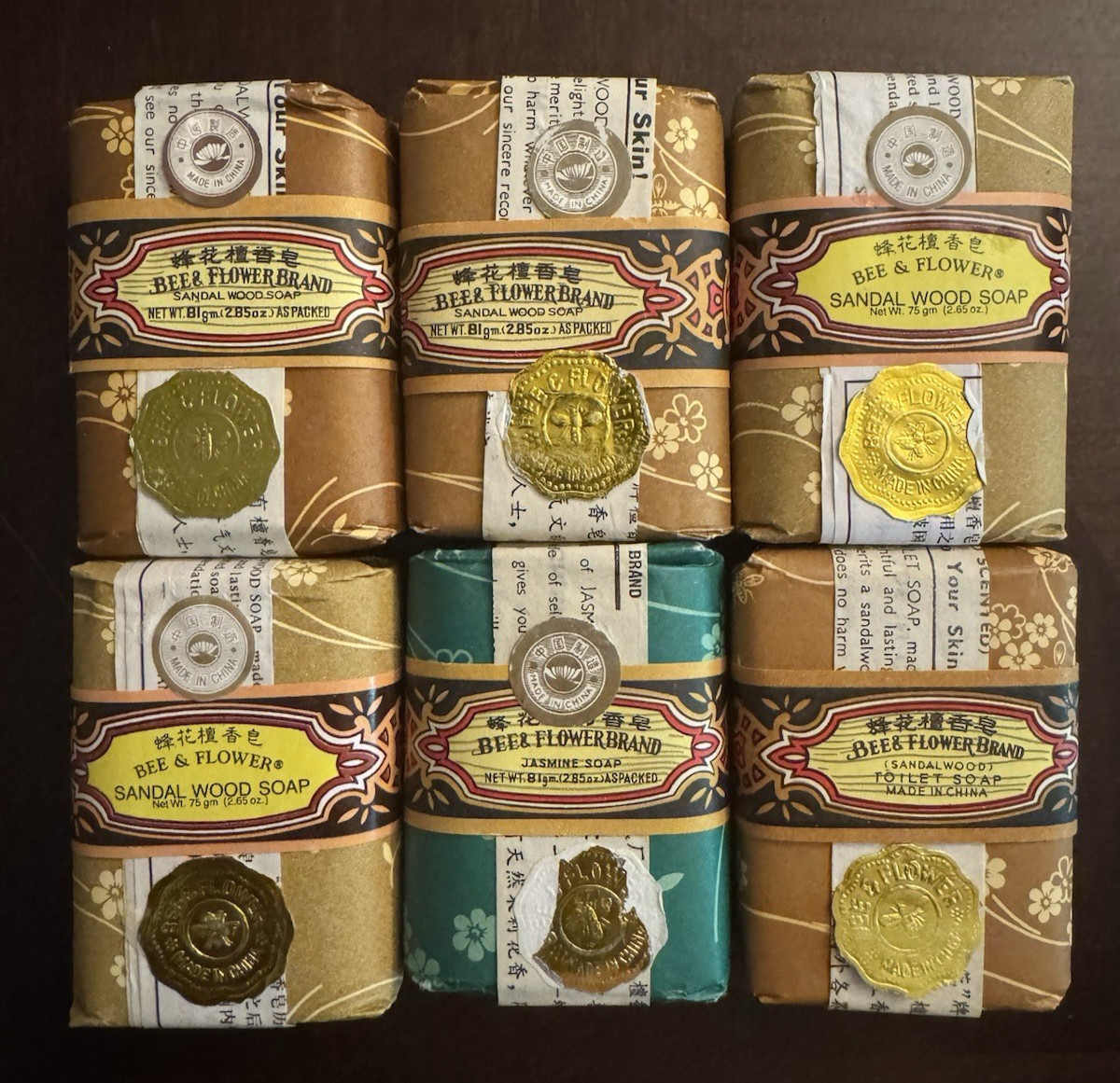 Vintage Bee & Flower Bar Soap Lot Of 6 Sandal Wood Jasmine