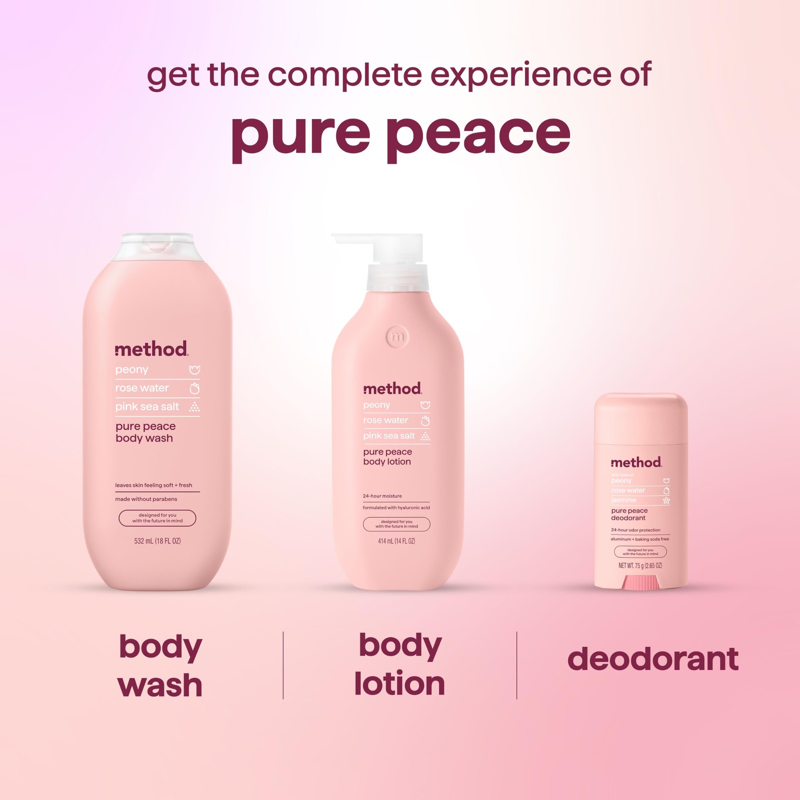 Method Body Wash, Pure Peace – Leaves Skin 18 Fl Oz (Pack of 6),