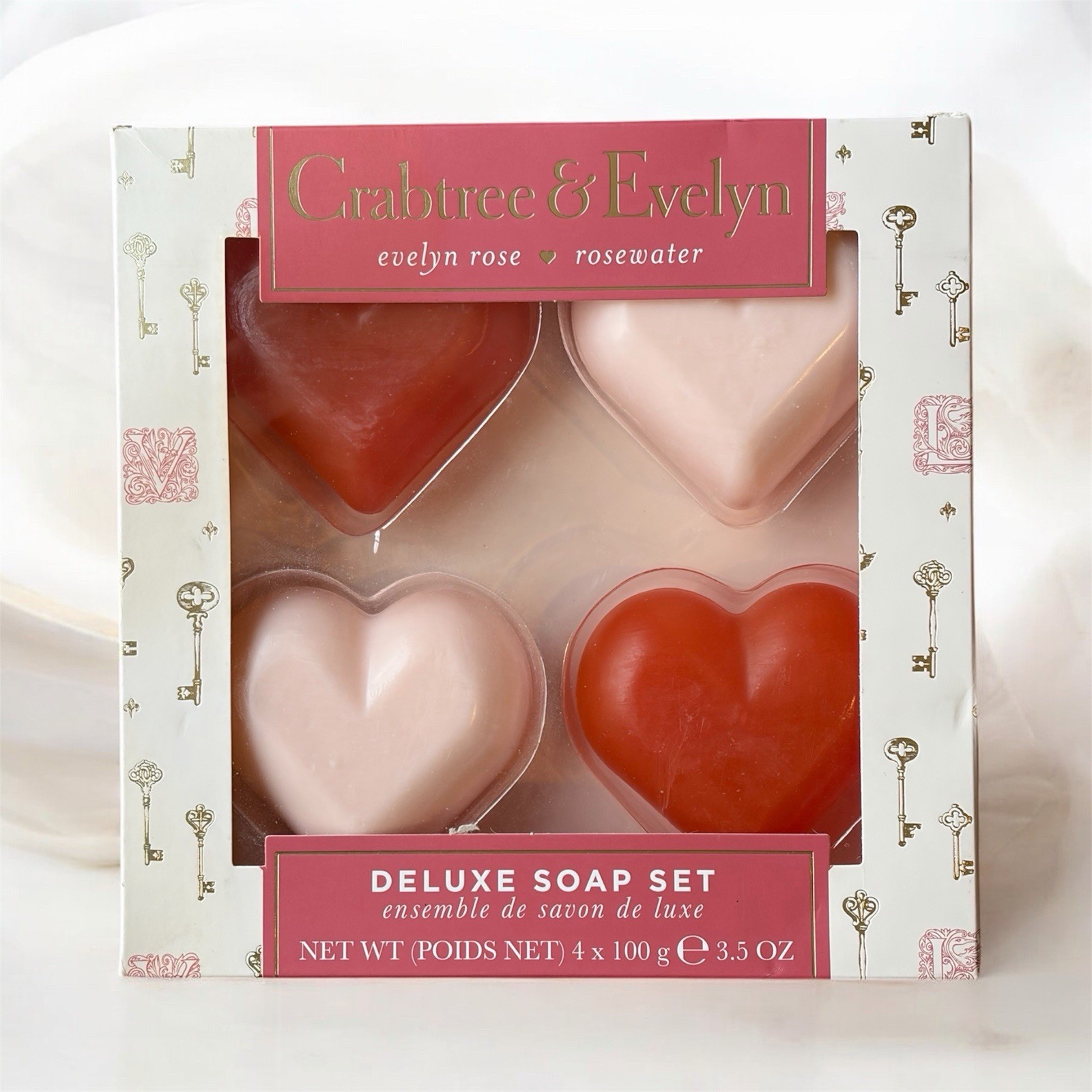 Crabtree & Evelyn Rosewater & Evelyn Rose Heart Shaped Bar Soap 14oz (4×3.5oz)