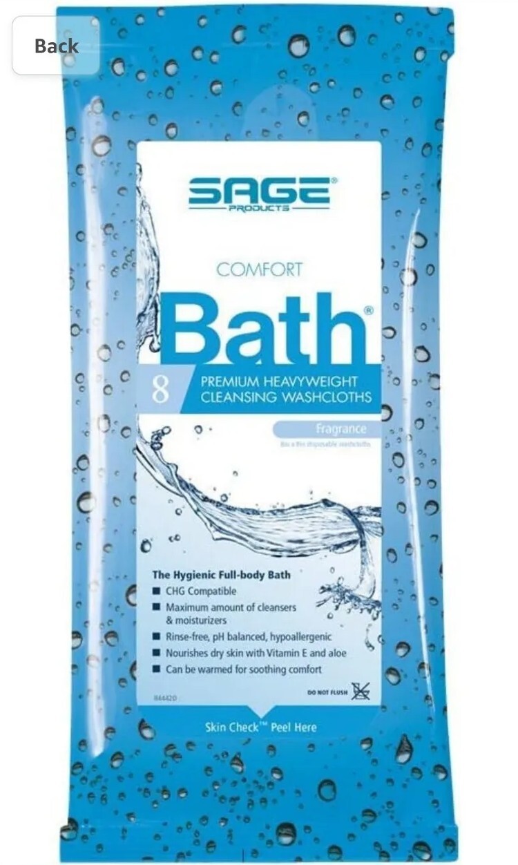 5 PACK / 40 Clothes Sage Comfort Bath Wipe 8/PK Cleansing Cloth Aloe Fresh Scent