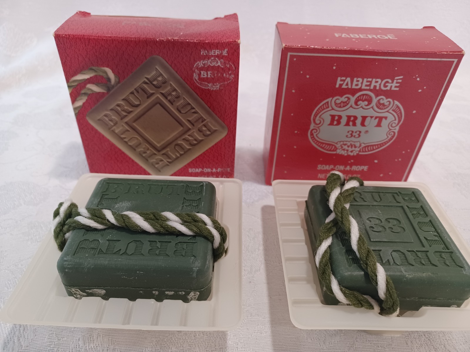 FABERGE BRUT & BRUT 33 SOAP-ON-A-ROPE 2 – 5 OZ. BARS NIB