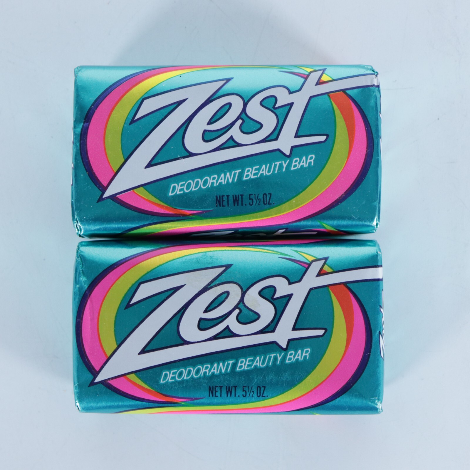 Vintage 80s Aqua ZEST Deodorant Beauty Bar 5 1/2 oz Soap New Metallic Wrap Lot 2