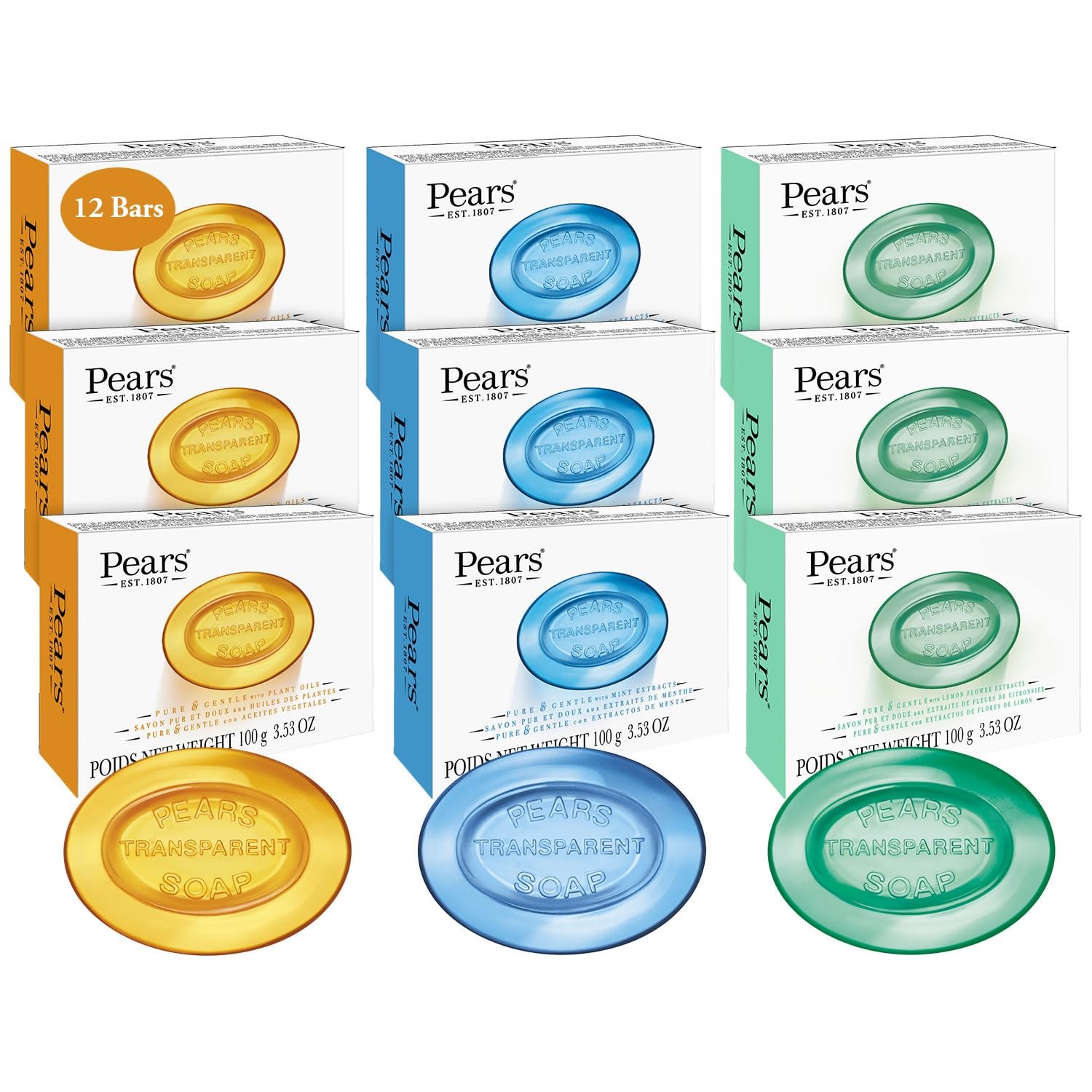 Glycerin Soap Variety 12-Pack – Transparent Amber, Blue & Green Bars for Soft…