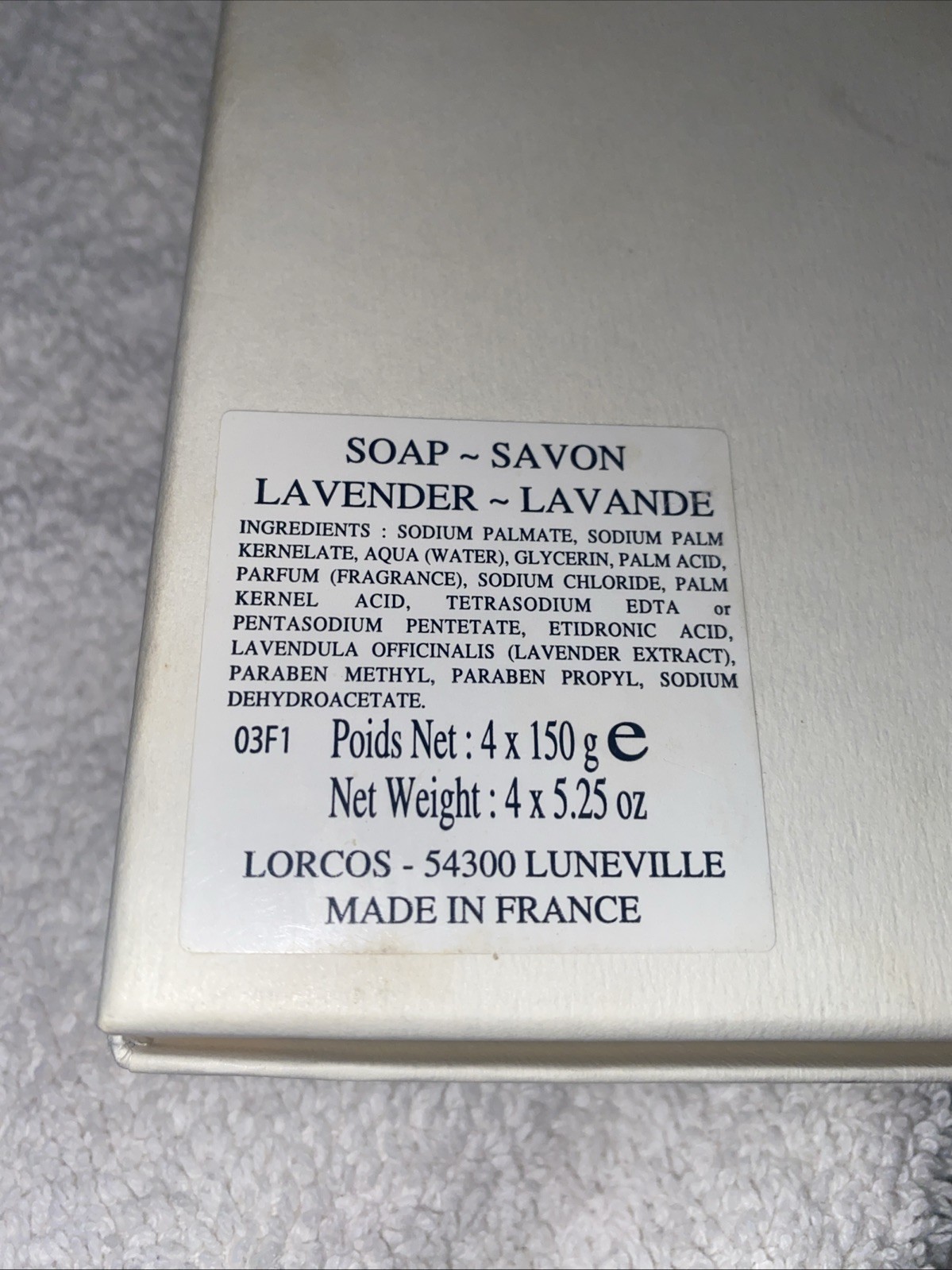 VINTAGE LAVENDER LARCOS SAVON 4 BAR SET BOXED 5.25 OZ EACH MADE IN FRANCE