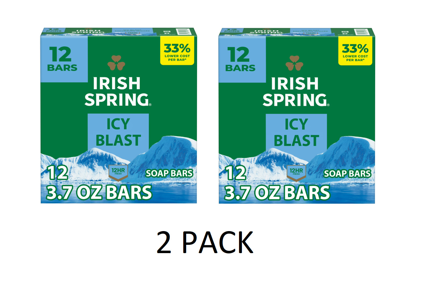 2 PACK Irish Spring Icy Blast Bar Soap for Men, Mens Bar Soap, 12 Pack
