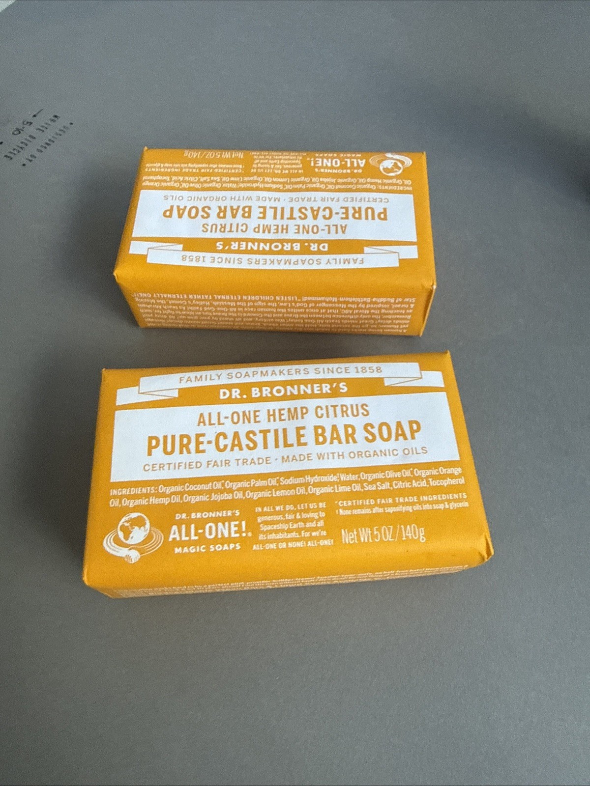 Dr. Bronner’s All-One Pure-Castile Bar Soap | Hemp Citrus | 2-pack