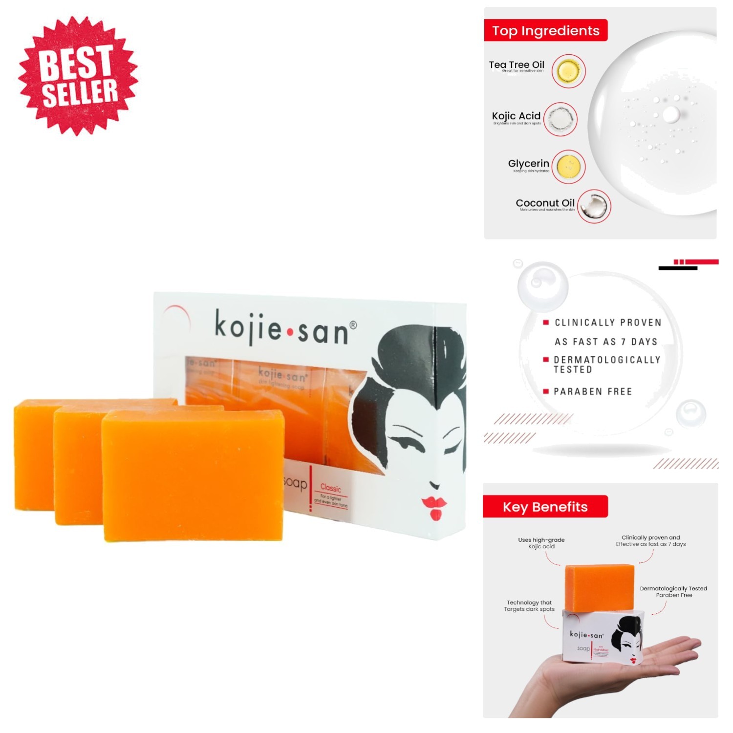 Organic Kojic Acid Soap Trio – Soothing Bars for Face & Body, 3 x 65g