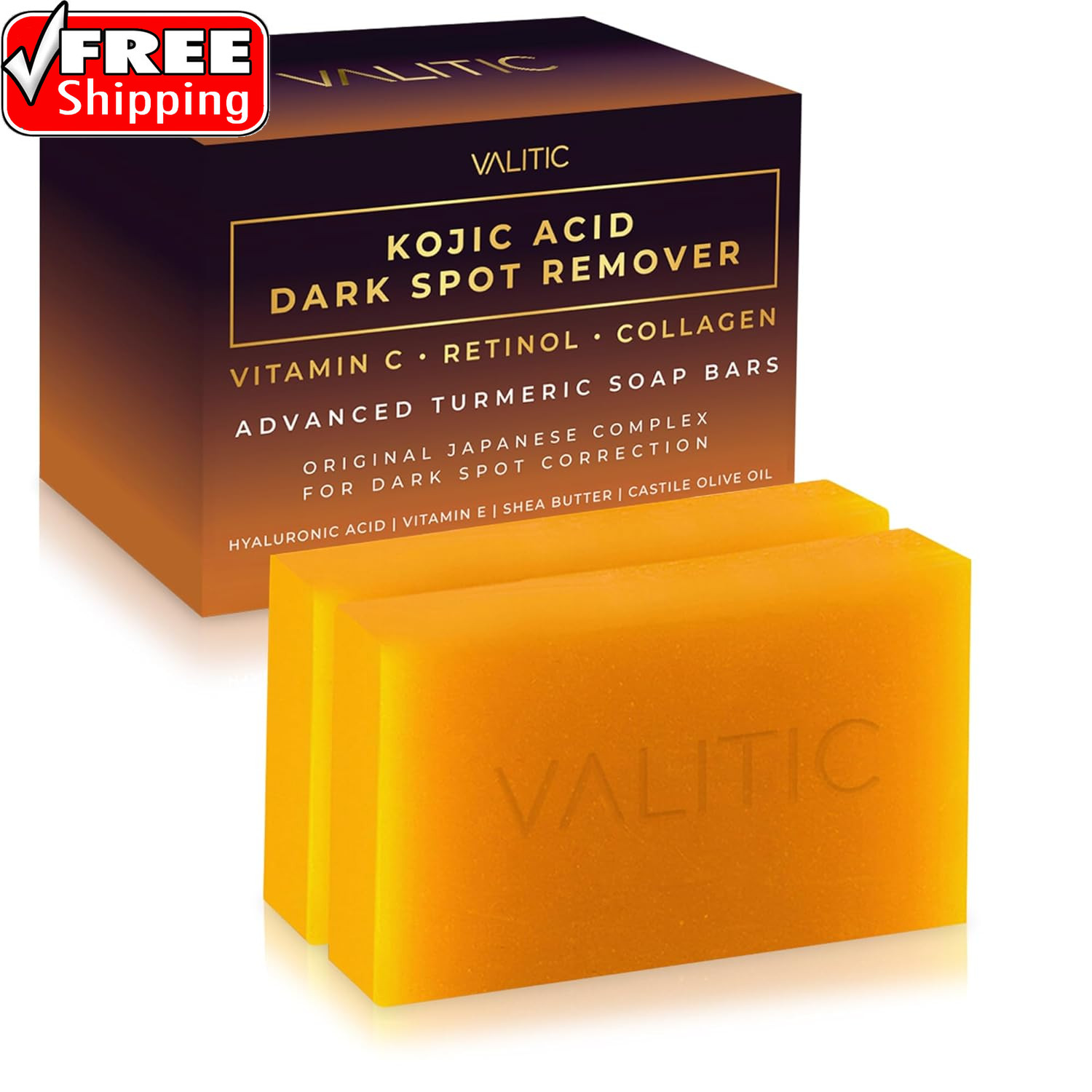 Kojic Acid Dark Spot Remover Soap Bars with Vitamin C, Retinol, Collagen, Turmer