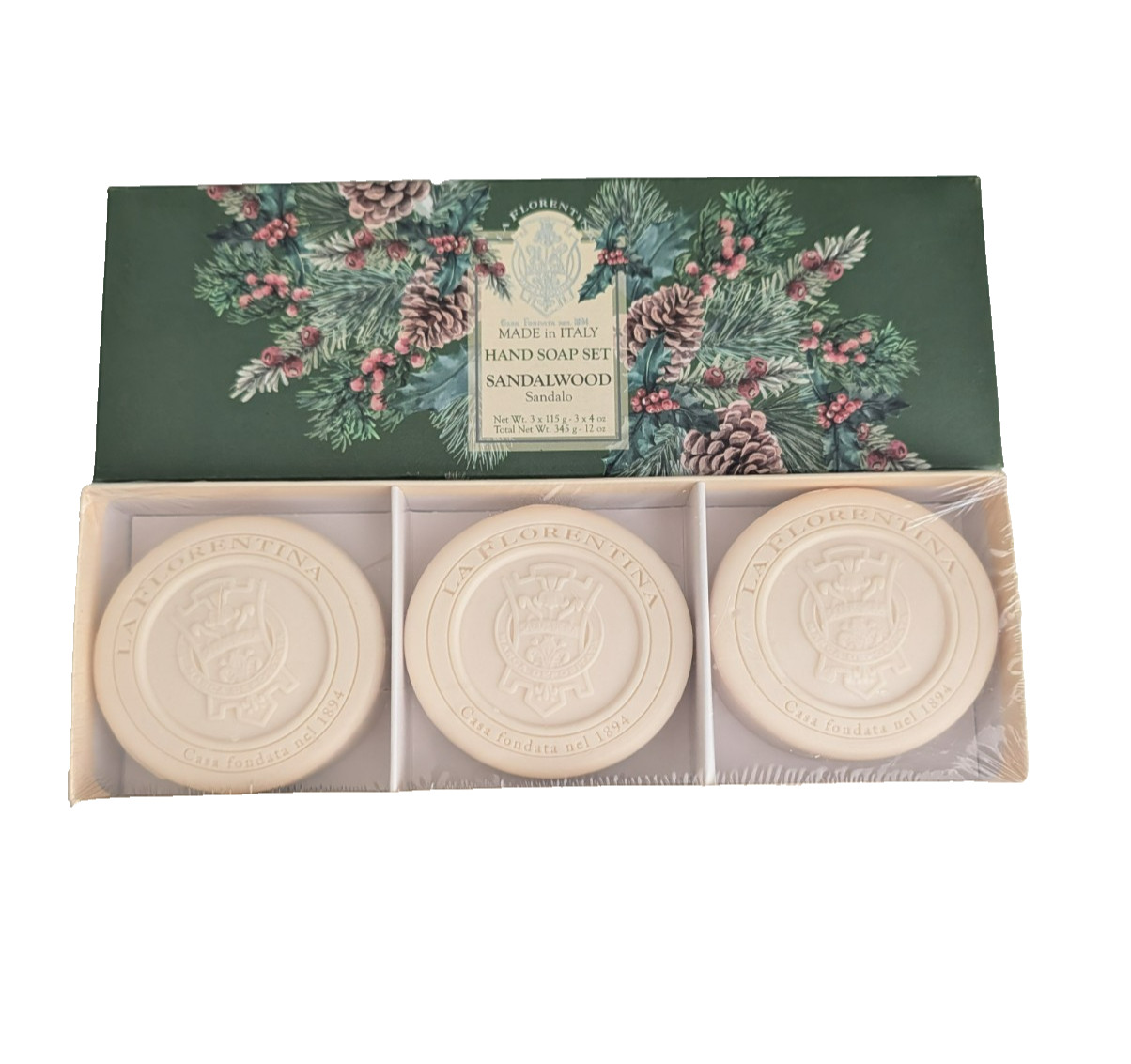 La Florentina Luxury Scented Sandalwood Bar Bath Hand Soap Set of 3 Bars New