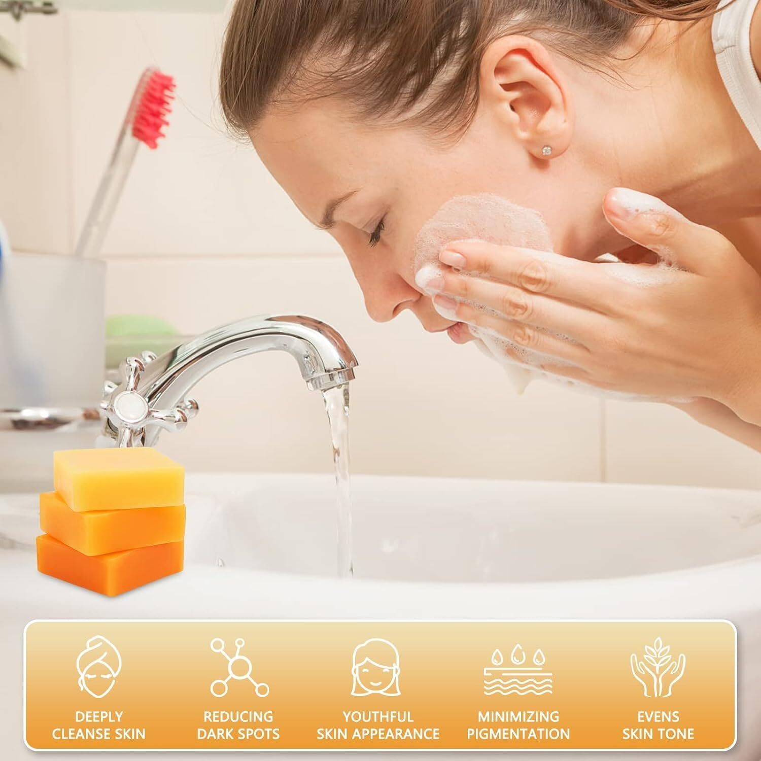 3Pcs Kojic Acid Soap Bar Dark Spot Remover with Turmeric Deep Cleansing