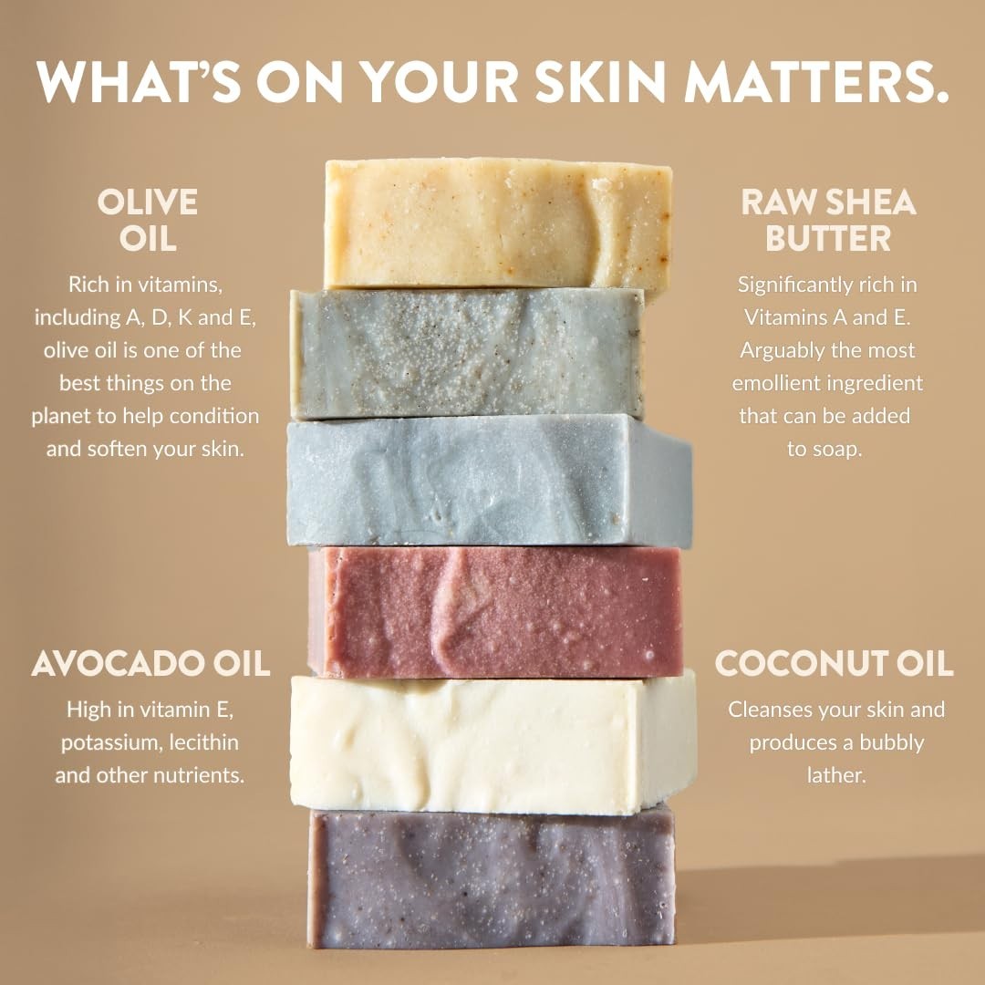 Plant Based Cold Process Natural Bar Soap Pack of 6 Moisturizing for Dry Skin