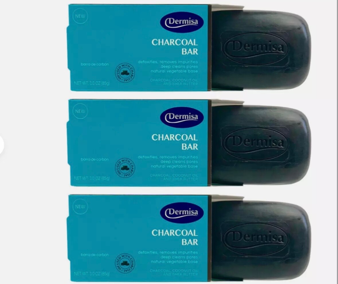 Dermisa Characoal Bar Soap. Anti Acne Cleansig & Detoxifying. 3 oz ( 3 Pack )