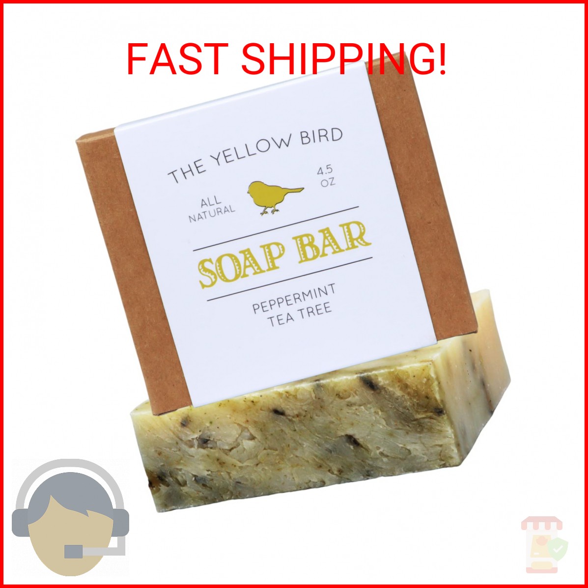 The Yellow Bird Peppermint Tea Tree Soap Bar. Made In USA with All Natural & Org