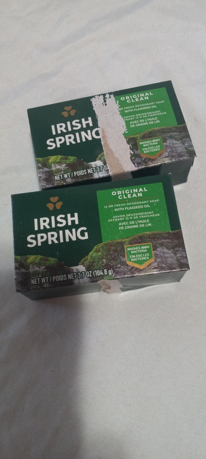 Irish Spring Original Clean Deodorant Soap 2 Bars 3.7 oz Each Flaxseed Oil