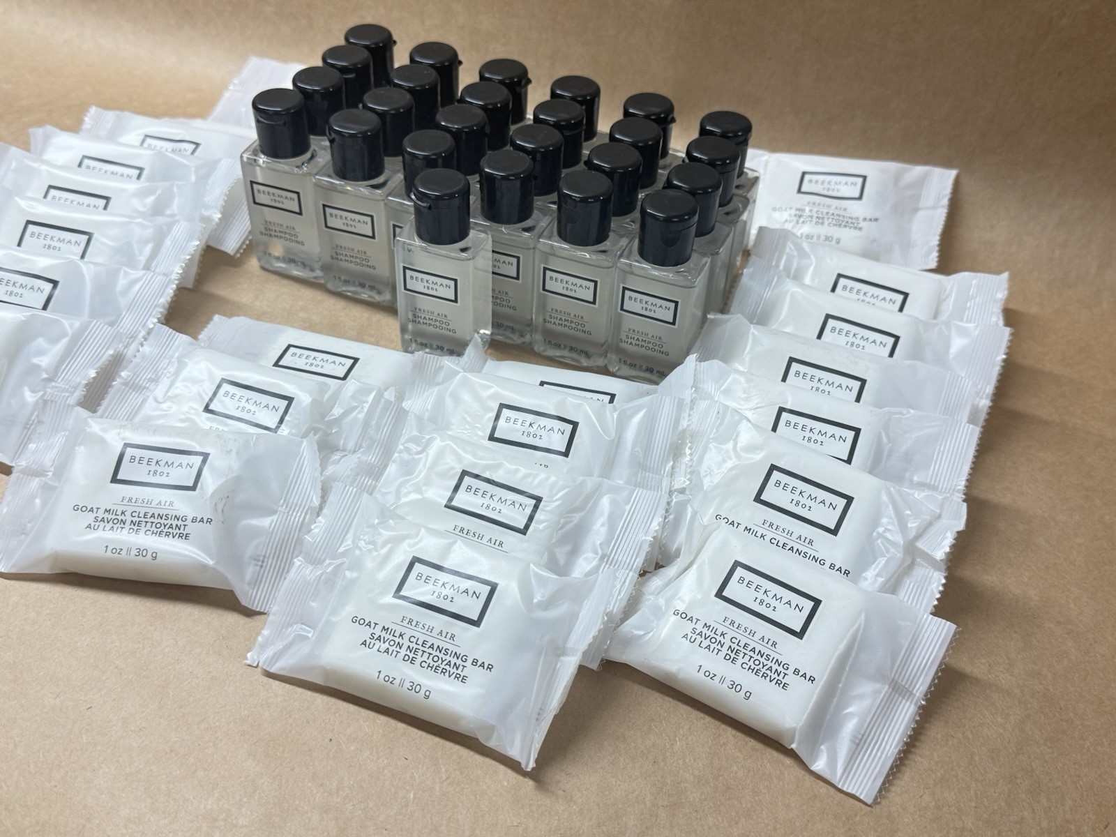 50pc Beekman 1802 Fresh Air Shampoo & Goat Milk Bar Soap Hotel Size 1 oz