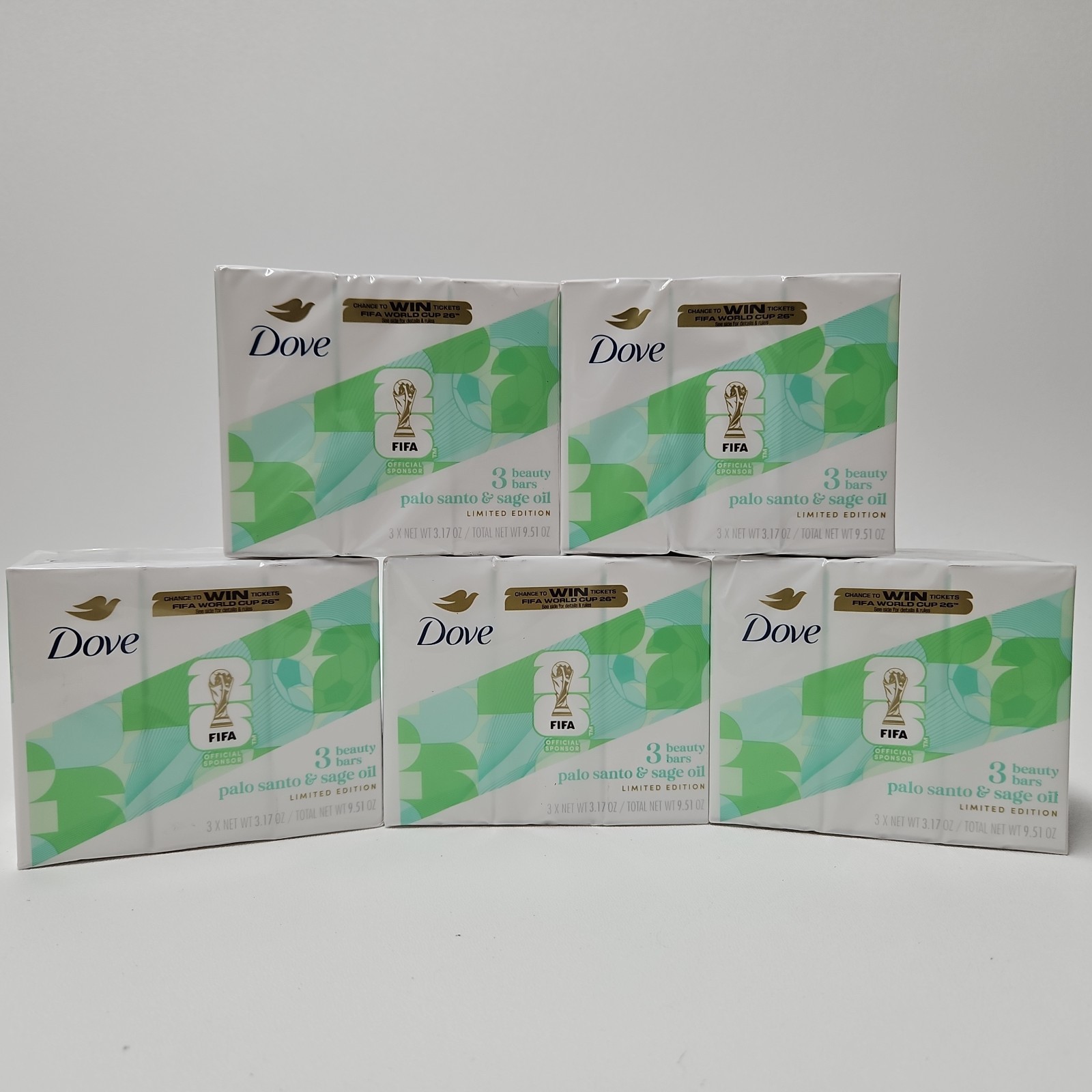 5x Dove Beauty Bar Palo Santo & Sage Oil Limited Edition 3-Bar Packs FIFA 2026