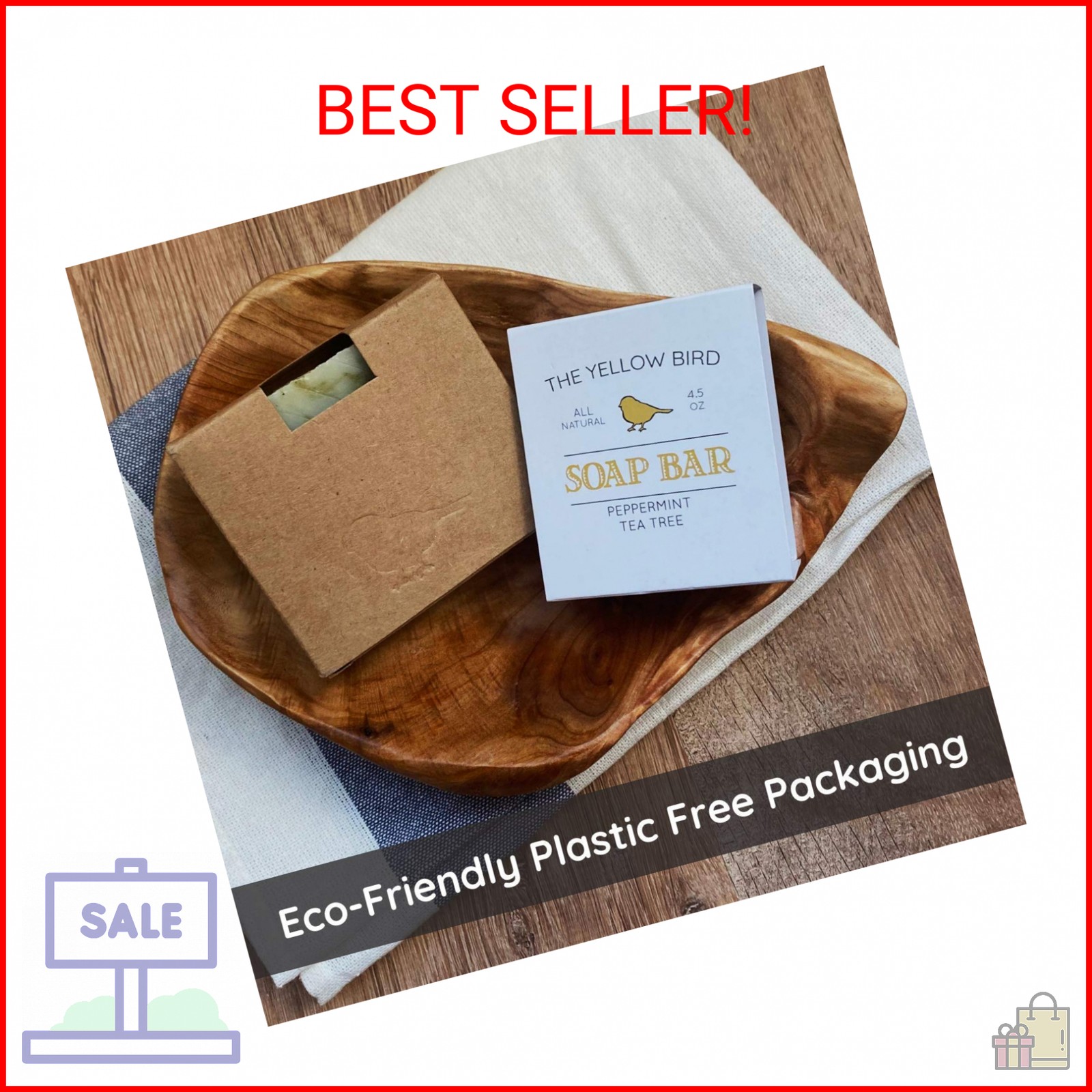 The Yellow Bird Peppermint Tea Tree Soap Bar. Made In USA with All Natural & Org