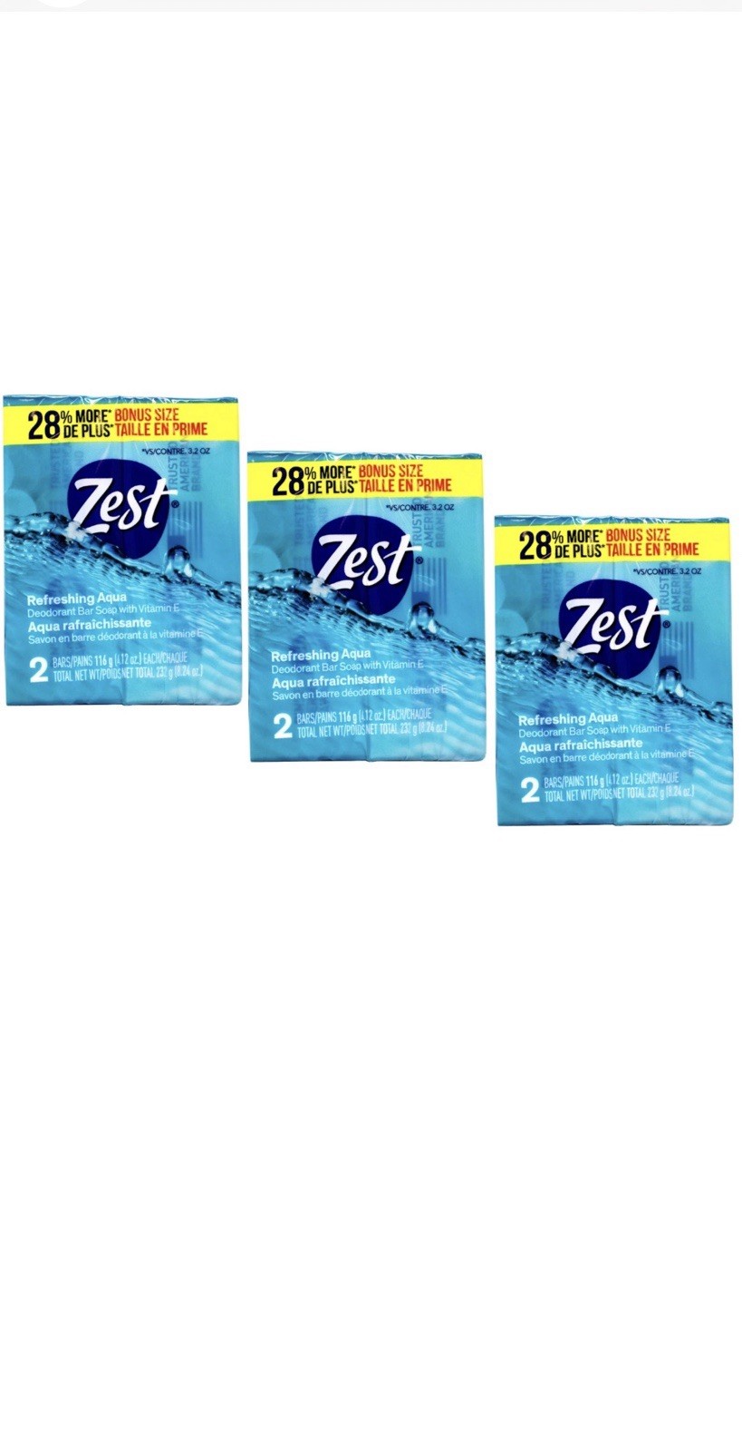 Zest Soap Refreshing Aqua Bath Bars 4.12 Ounce (Pack of 2) – 3 Pack
