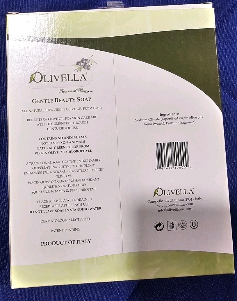 Olivella Gentle Beauty Soap 100% Virgin Olive Oil From Italy 3.52 OZ. 8 pack
